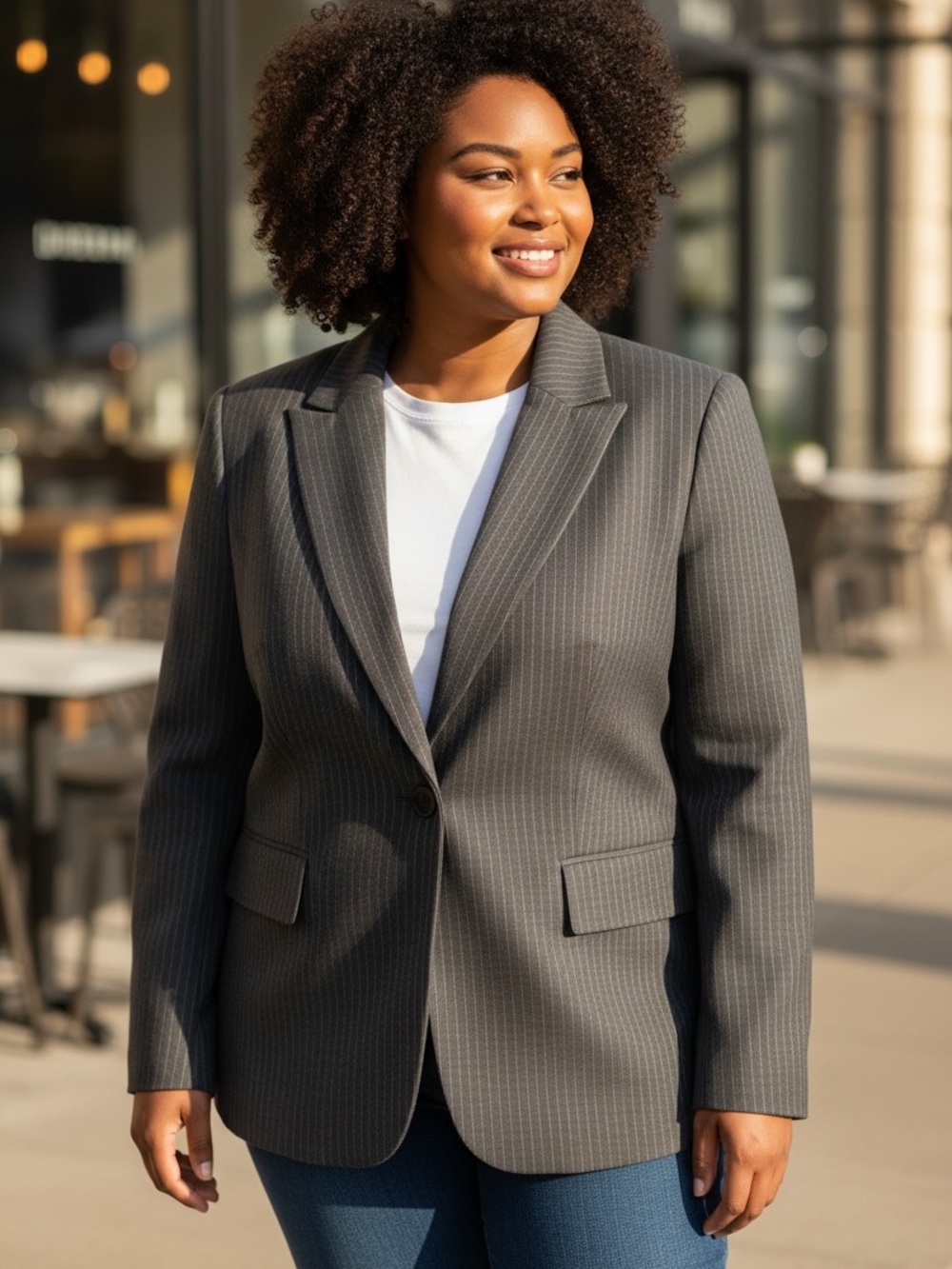 Le Suit Jacket Gray Striped Button Front Notched Sleeve in Size 24W NWT